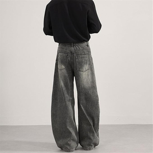 Pantalones de Mezclilla Negros para Hombre, Estilo Vintage, Holgados, Rectos, Tejido Sólido, Casuales, de Moda Urbana para Invierno - Product Image 3