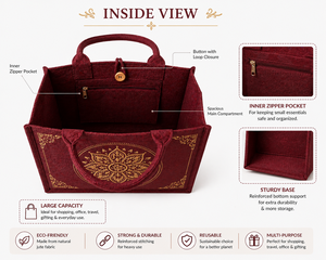 Sac fourre-tout en jute laminé rouge, motif floral, impression dorée, fermeture à bouton, doubles poignées, écologique, réutilisable, sac de mariage, sac de courses - Product Image 4