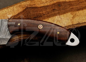 Couteau de chasse OEM Wirecut en acier Damas, lame fixe, manche en bois, couteau de camping et d'extérieur EDC avec étui en cuir - Product Image 4