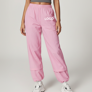 New Article Pink Women's <b>Harem</b> Pants High Waist Elastic Loose Fit Ankle-Length Casual Solid Color Woven Cotton Bamboo Fiber - Product Image 1
