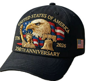 Gorra Ajustable de 6 Paneles con Diseño de Águila Calva, Estilo Retro, Lavada, Transpirable e Impermeable, con Hebilla Plateada y Cobre, para el 250 Aniversario de EE. UU. - Product Image 1