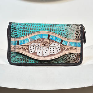 Portefeuille à fermeture éclair en cuir véritable gaufré à la main en crocodile pour femmes fentes pour cartes multiples sac à main pochette de voyage avec fente pour la main - Product Image 4