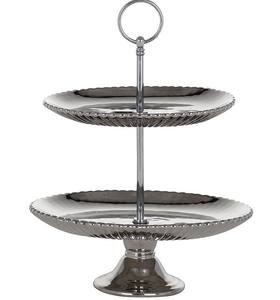 Support de présentation à double étage en laiton gravé vintage pour gâteaux, boulangerie, hôtel, buffet et décoration de fête - Product Image 2