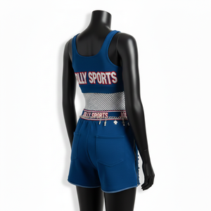 Ensemble de bikini pour femmes en polyester et élasthanne 240 GSM, bleu, avec panneau en maille, logo brodé, design personnalisé, bikinis pour femmes - Product Image 3