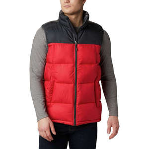 <b>Men's</b> <b>Red</b> Color Blocked Puffer <b>Vest</b> With Stand Collar Zipper Closure Windproof Casual Winter Outerwear 100% Polyester - Product Image 1