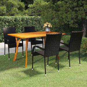 Ensemble de salle à manger en bois d'acacia massif noir, 5 pièces, meubles de jardin empilables - Product Image 1