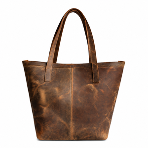 Genuine Leather Shopper Tote <b>Bag</b> for Women Vintage Hunter Leather Handbag with Zipper Closure and <b>Large</b> Capacity - Product Image 1
