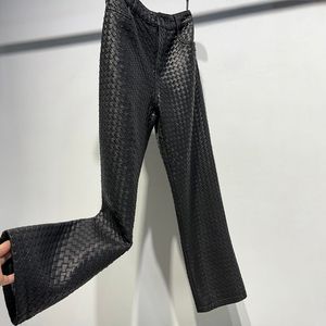 Pantalon long en cuir de mouton véritable tissé à la main pour femme, noir, taille mi-haute, respirant, style streetwear, pour l'hiver - Product Image 5