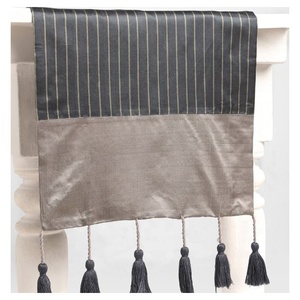 Black Grey Striped Decorative Wedding Party Banquet 100% Organic GOTS Certificate Indian Wholesale <b>Table</b> <b>Runners</b> With Tassel - Product Image 1