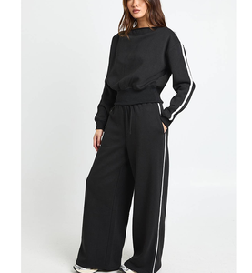 Conjunto Deportivo Minimalista de 2 Piezas, Chaqueta y Pantalón de Chándal de Forro Polar de Poliéster, con Franja Lateral Elástica y Cintura Ajustable, para Yoga y Fitness - Product Image 3