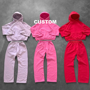 Custom Vintage Men's <b>Tracksuit</b> Set Two Piece Fleece Sweat Suit Jogger Streetwear Logo Men <b>Tracksuits</b> For Sale - Product Image 1