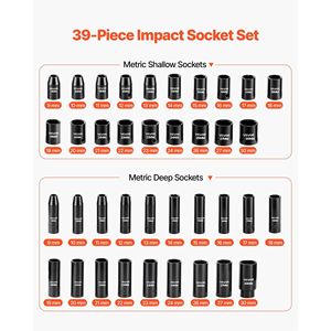 Set di 39 Chiavi a Bussola a Impatto da 1/2 Pollice, Profonde e Poco Profonde, Metriche da 9 a 30 mm, in Acciaio Cr-V ad Alta Durabilità - Product Image 3