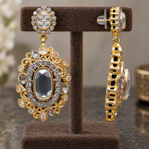 Boucles d'oreilles pendantes ovales en filigrane gris de qualité supérieure avec zircon cubique – Vente en gros - Product Image 4