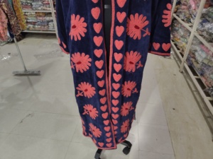 <b>Women</b> Velvet <b>Robe</b> Full Length Mandarin Collar Hand Embroidered Floral Pattern Zipper Closure Soft Cozy Winter Wear - Product Image 5
