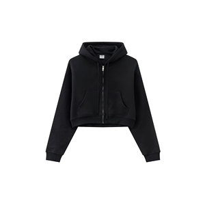 Sweat à capuche court rose pour femme, fermeture éclair intégrale, poche avant, en molleton, idéal pour l'automne, doublure en molleton brossé, finitions côtelées - Product Image 3