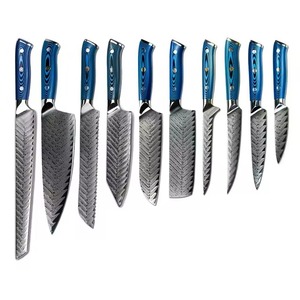 Juego de Cuchillos de Cocina Profesionales de 8 Piezas, Hechos a Mano en Acero de Damasco, con Mangos de Plástico y Hoja de Punta Caída, Personalizables OEM - MS Enterprise - Product Image 1