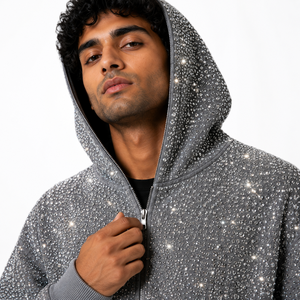Sudadera con capucha y cremallera de algodón de alta calidad con pedrería, estilo oversize, de moda, para hombre, ropa de invierno, personalizada, estilo urbano. - Product Image 3