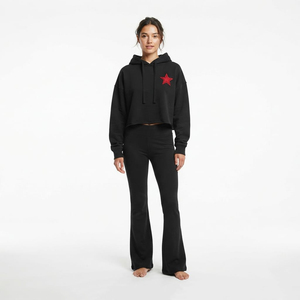 Custom Wholesale High Quality Women Tracksuit Cropped Hoodie Long Sleeves Drop Shoulders Jogger <b>Set</b> Custom <b>Embroidery</b> - Product Image 1