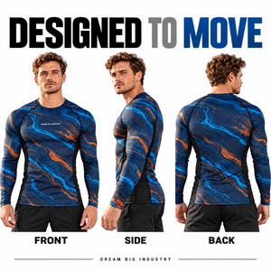 Custom Men's Long Sleeve <b>Compression</b> <b>Shirt</b> Blue <b>Black</b> Graphic Print Tight Fit Rash Guard Sports Training Gym Athletic Base Layer - Product Image 6