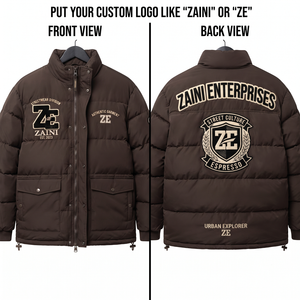Premium 100% Polyester 180 GSM <b>Quilted</b> Puffer Jacket Stand Collar Long Front Brown Horizontal Paneling OEM ODM - Product Image 1