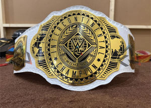 Custom W-W-E Women's Intercontinental Championship Tittle Fan <b>Belt</b> Brass Adult 2mm - Gold Plated Metal Plates & Leather Strap - Product Image 6
