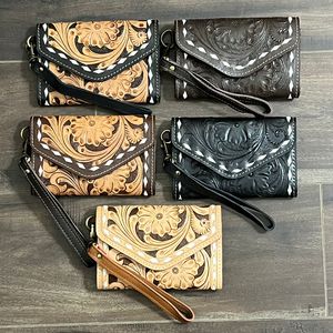 Premium Handcrafted Genuine Cow Leather Tooled Floral <b>Wristlet</b> Wallet for Women Western Clutch Card Holder RFID Travel Wallet - Product Image 4