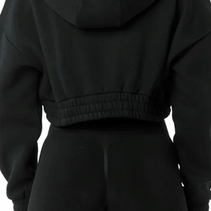Windproof Solid Color Women's Cropped Hoodies Drop Shoulder Long Sleeve Pullover Casual Solid Knitted Sweatshirts Hoodie - Product Image 6