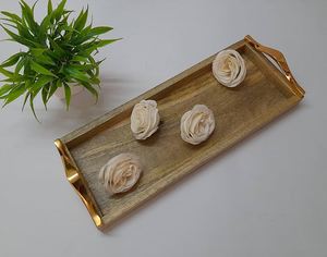 Bandeja Rectangular de Madera de Mango con Asas de Cuerno Doradas, Diseño Retro Hecho a Mano, Platos y Vajilla de Color Sólido - Product Image 6