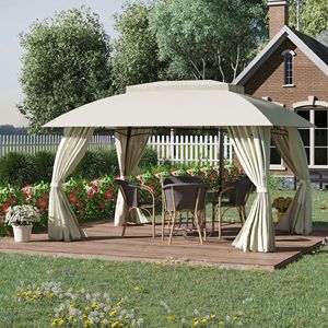 Beige 13x10 Outdoor <b>Canopy</b> Double Vented <b>Roof</b> Zipper Closure Patio Gazebo Metal Pole Sidewalls for Garden Lawn Backyard Deck - Product Image 2