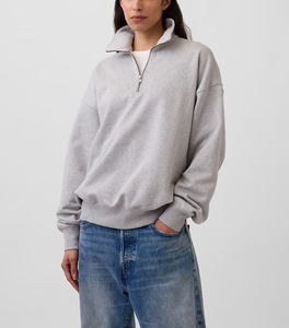 Wholesale Custom Logo Blank Drop Shoulders Oversized Half-<b>Zip</b> Sweatshirt Men Women French Terry 100% Cotton Winter Casual - Product Image 5