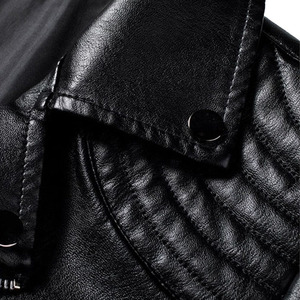 Men's Black <b>Genuine</b> Leather Waterproof Breathable Windproof Moto Jacket Stand Collar Zipper Closure Slim Fit Regular Length - Product Image 2
