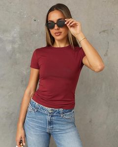 T-shirt à manches courtes pour femme, coupe ajustée, col rond, couleur unie, jersey en coton décontracté, respirant, à porter toute l'année - Product Image 3