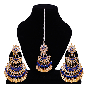 Trendy Kundan Earrings Headpiece Vintage Indian Rhinestone Alloy Dangle Drop Earrings for Women Anniversary Bridal Party Wedding - Product Image 1
