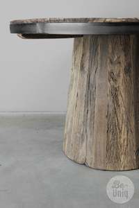 Rustic Wooden Paul Coffee <b>Table</b> Side <b>Table</b> Natural <b>Reclaimed</b> Wood Round Top Pedestal Base Vintage Farmhouse Furniture - Product Image 5
