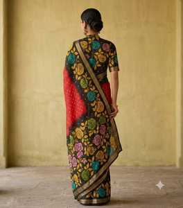 Sari de seda Dola suave con estampado Bandhni y borde de tejido jacquard - Product Image 3