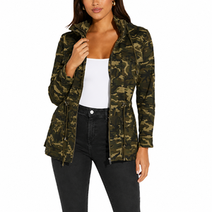 Chaqueta de Camuflaje con Cierre para Mujer, con Bolsillos, Cuello Alto, Estilo Casual, Cortavientos, para Otoño - Product Image 1