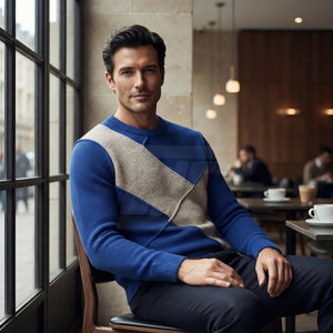 Pull en tricot élégant pour homme, léger, en tissu doux, col rond, bordure côtelée, coupe moderne, idéal pour l'hiver - Product Image 4
