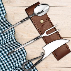 Nuevo Juego de Cubiertos de Metal Estilo Medieval, Cuchara y Tenedor con Funda de Cuero para Vajilla, Venta al por Mayor - Product Image 4