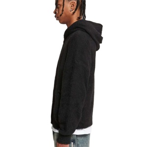 Chaquetas de hombre Furry Knit Zip Jacket Black Soft Yarn con Cropped Fit Bordado Chest Logo y Hardware - Product Image 4