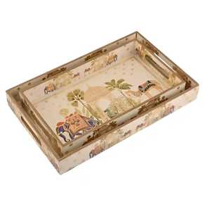 Bandeja Rectangular de Madera Lacada Moderna Meena con Diseño de Palmera Camel, Apta para Lavavajillas, Multifuncional para Almacenamiento de Bebidas - Product Image 4