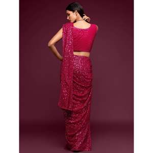 Fabulous Hot Pink Lentejuelas Georgette Party Wear Saree - Product Image 3