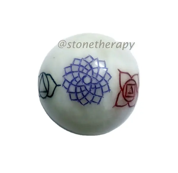 Gemstone Engraved Seven Chakra White Agate Spheres | Wholesale Engraved Reiki Spheres | Buy Online from Stonetherapy Exports