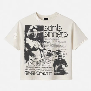 T-shirt Oversize Unisexe Vintage Streetwear Effet Délavé Acide avec Logo Strass Tricoté sur le Devant – Marque Américaine Scintillante - Product Image 1