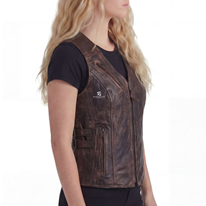 Women <b>Leather</b> <b>Biker</b> Waistcoat Slim Fit Vintage Motorcycle <b>Vest</b> Sleeveless Outerwear V Neck Pockets Casual Windproof Fashion - Product Image 3