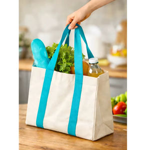 Grand sac de plage en toile pour femme, sac de voyage et de pique-nique avec votre logo et votre taille personnalisés dans un sac écologique promotionnel - Product Image 1