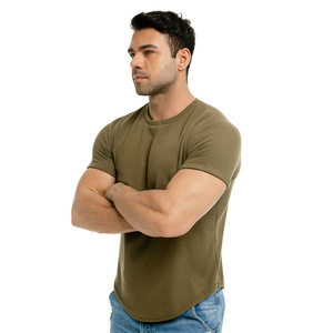 Camiseta de Manga Corta para Hombre, Color Verde Oliva, Tejido Waffle, Corte Ajustado, Cuello Redondo, Transpirable, Algodón, Color Sólido - Product Image 5