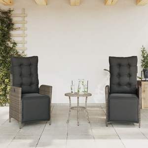 Ensemble de 2 chaises de jardin inclinables en rotin PE gris, design standard - Product Image 1