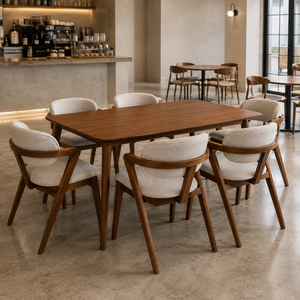 Ensemble de table à manger moderne en teck massif, 6 places, chaises rembourrées, meubles de salle à manger intérieure - Product Image 1