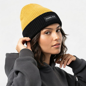 Bonnet tricoté bicolore personnalisé avec étiquette tissée, unisexe, à revers côtelé, pour l'hiver – Vente en gros - Product Image 1