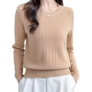 Pull décontracté à col rond en laine et viscose tricoté pour femme, à manches longues, rayé, avec fermeture à points ouverts, OEM - Product Image 1